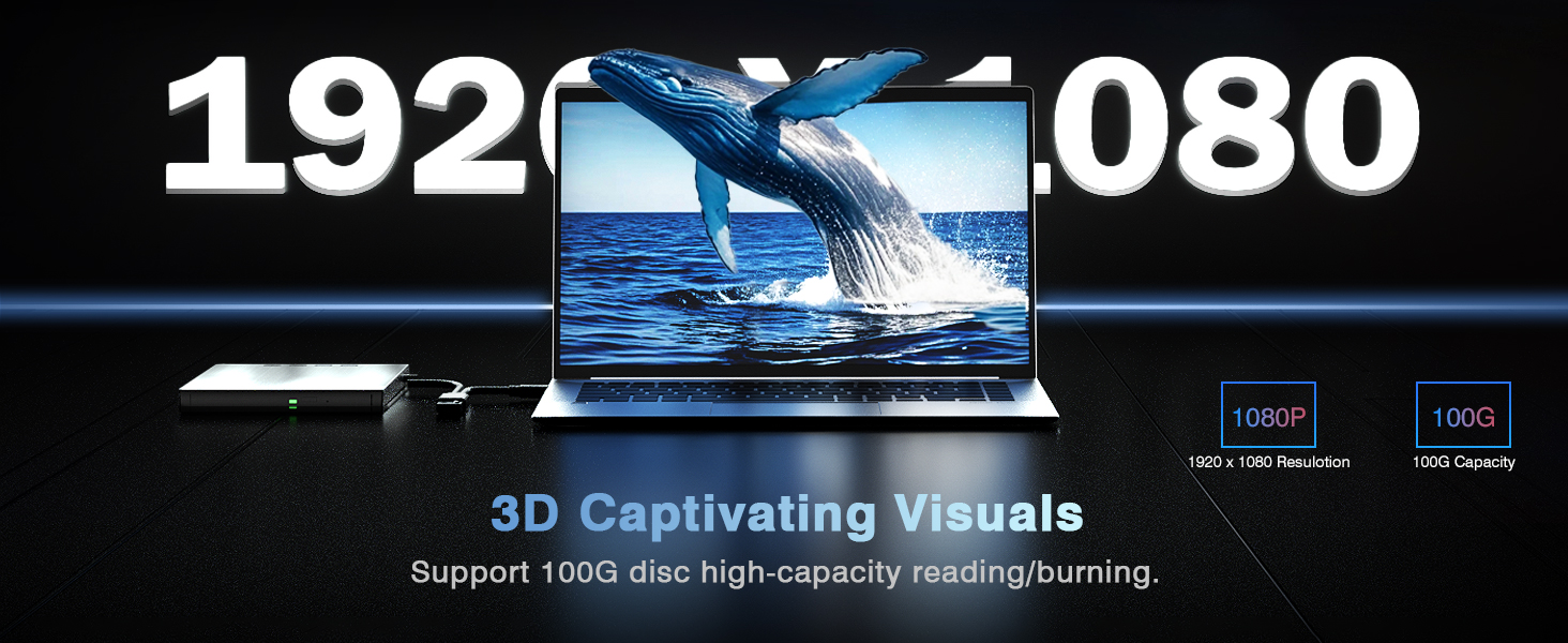 External Blu ray Drive for Laptop, Blu Ray Burner, USB 3.0 Type-C External Bluray DVD Drive