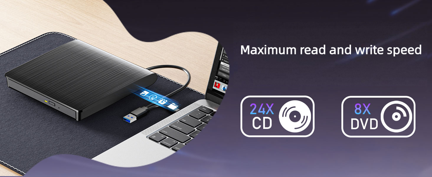External DVD CD Drive for Laptop, USB 3.0 Type C External DVD Burner CD Drive for PC LAPTOP External
