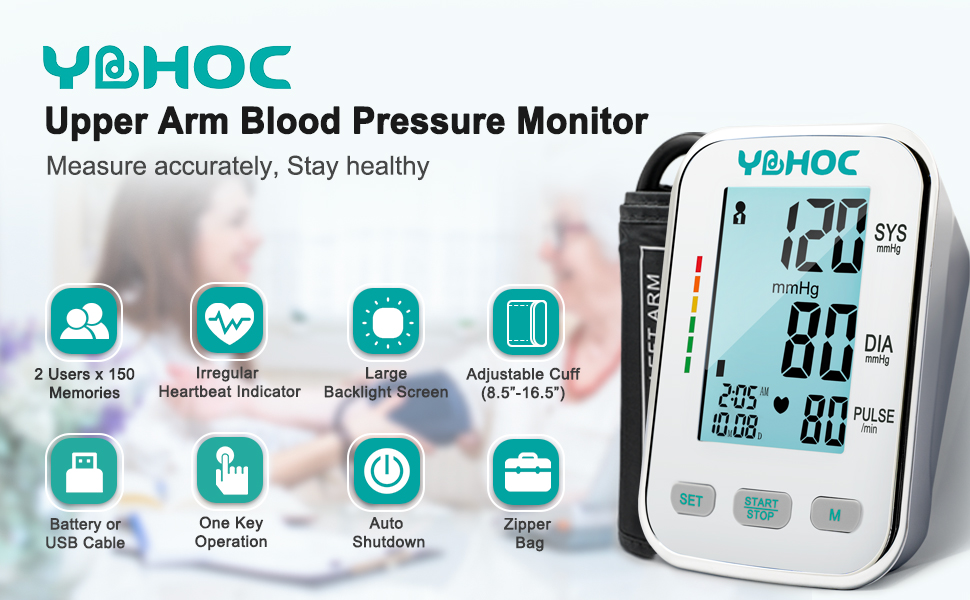 Blood Pressure Monitor Upper Arm, Large Screen Blood Pressure Monitors for  Home Use Adjustable Arm Cuff, Backlight Display & HR Detection, with  Carrying Case for Adult & Pregnancy 