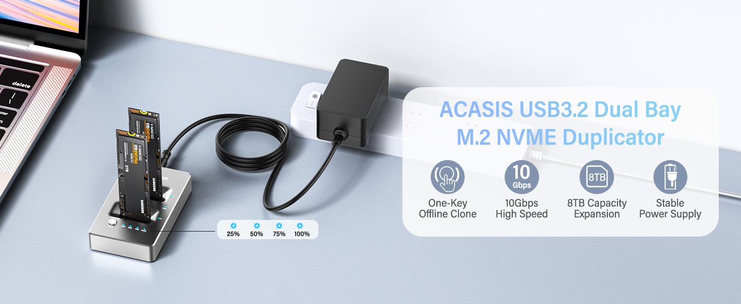  ACASIS NVMe M.2 Duplicator Dual-Bay Offline Clone USB C to NVME  Docking Station for M2 SSD M Key Hard Drives Enclosure (Dual-Bay) :  Electronics