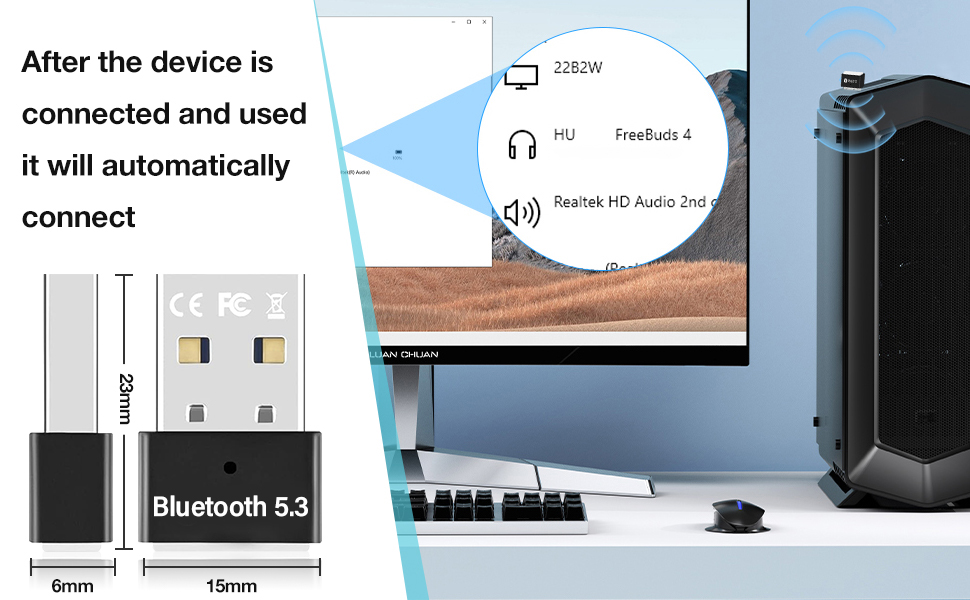 Bluetooth USB Adapter USB Bluetooth 5.4 Adapter For PC - 492FT Range Wireless Dongle For Windows 11/10/8.1 Bluetooth Transmitter