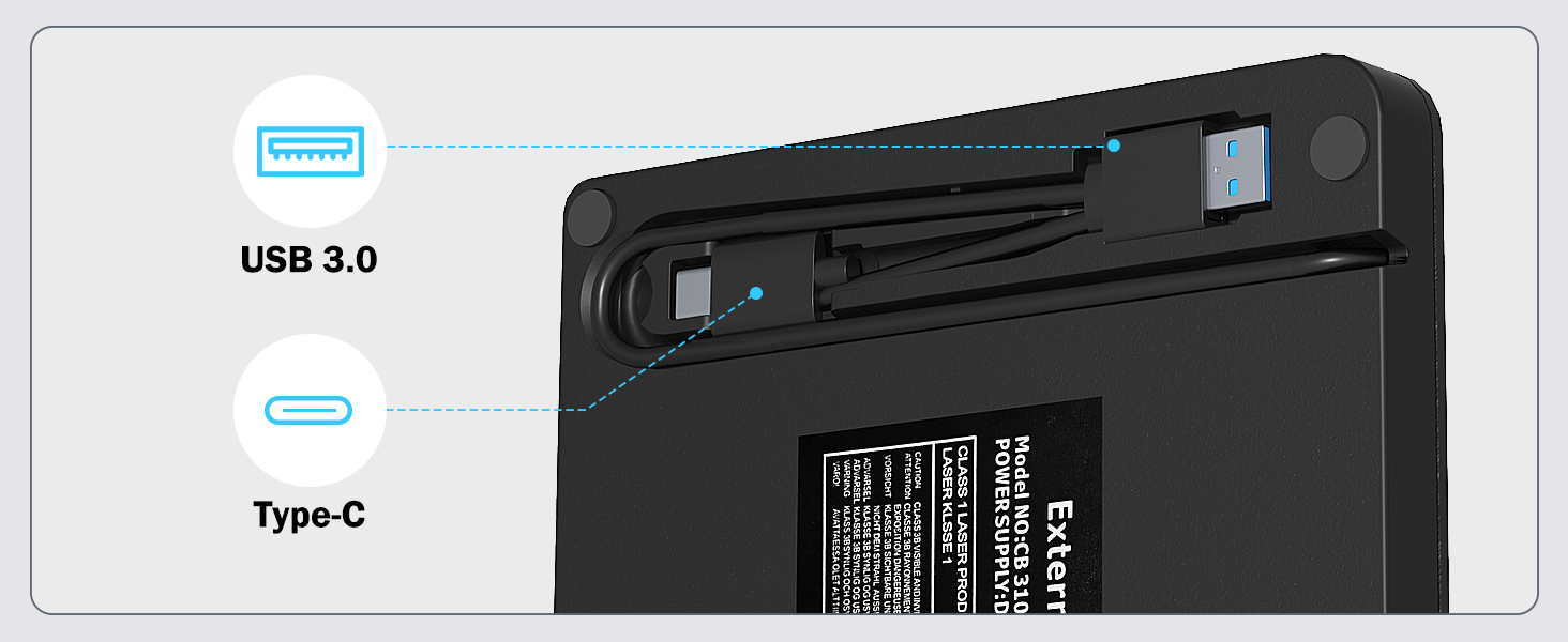 External Blu-ray Drive, External Blueray CD/DVD Drive for PC External Blu Ray CD Burner USB 3.0 Type