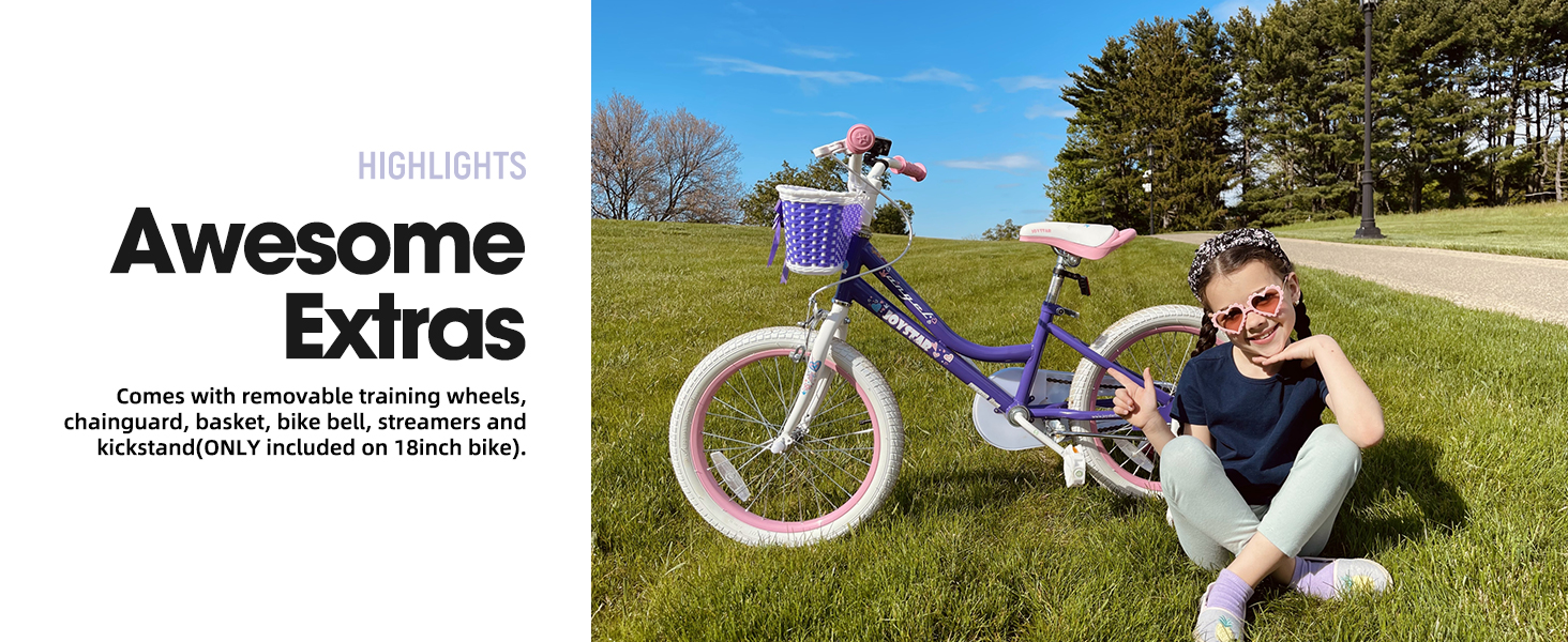 joystar kids bike boy girl children youth bicycle toddler training wheels basket low-step frame