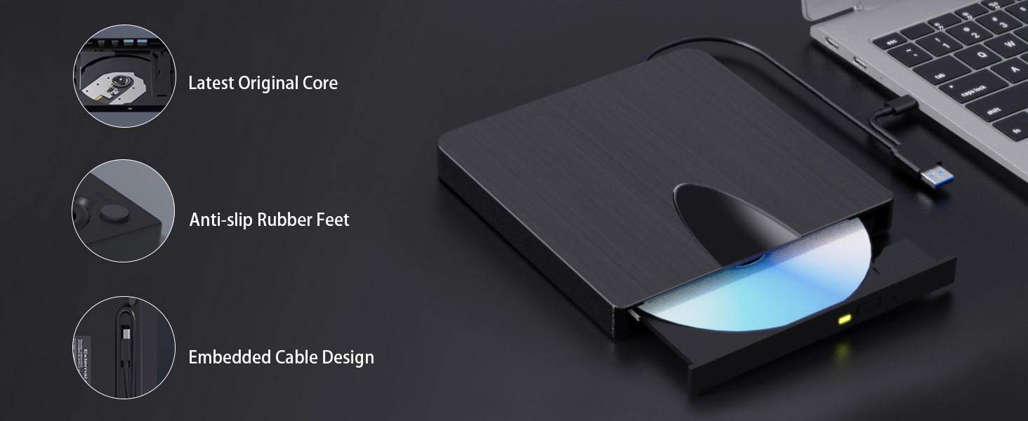 External Blu Ray Drive, USB 3.0 and Type-C Blu Ray Burner Portable Blu Ray DVD/CD/BD Player