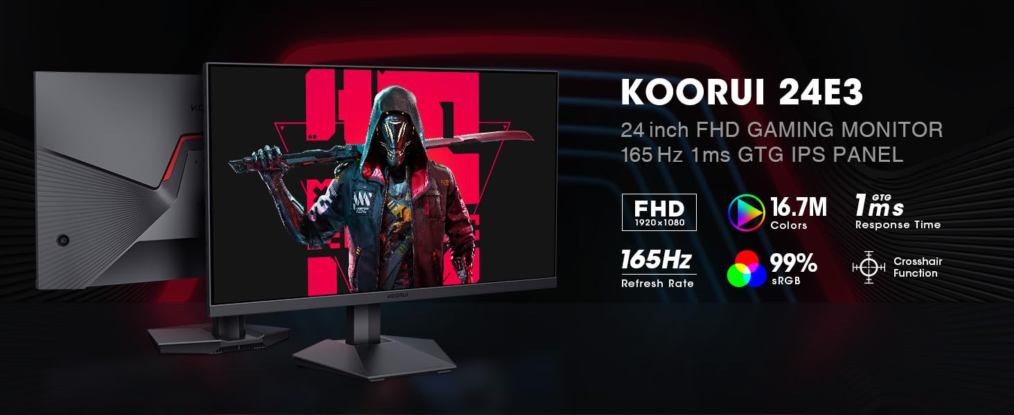 KOORUI 24 Gaming Monitor 165Hz, 1080p, 1ms, IPS, 99% sRGB Color