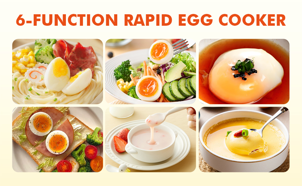 Six-function rapid egg cooker