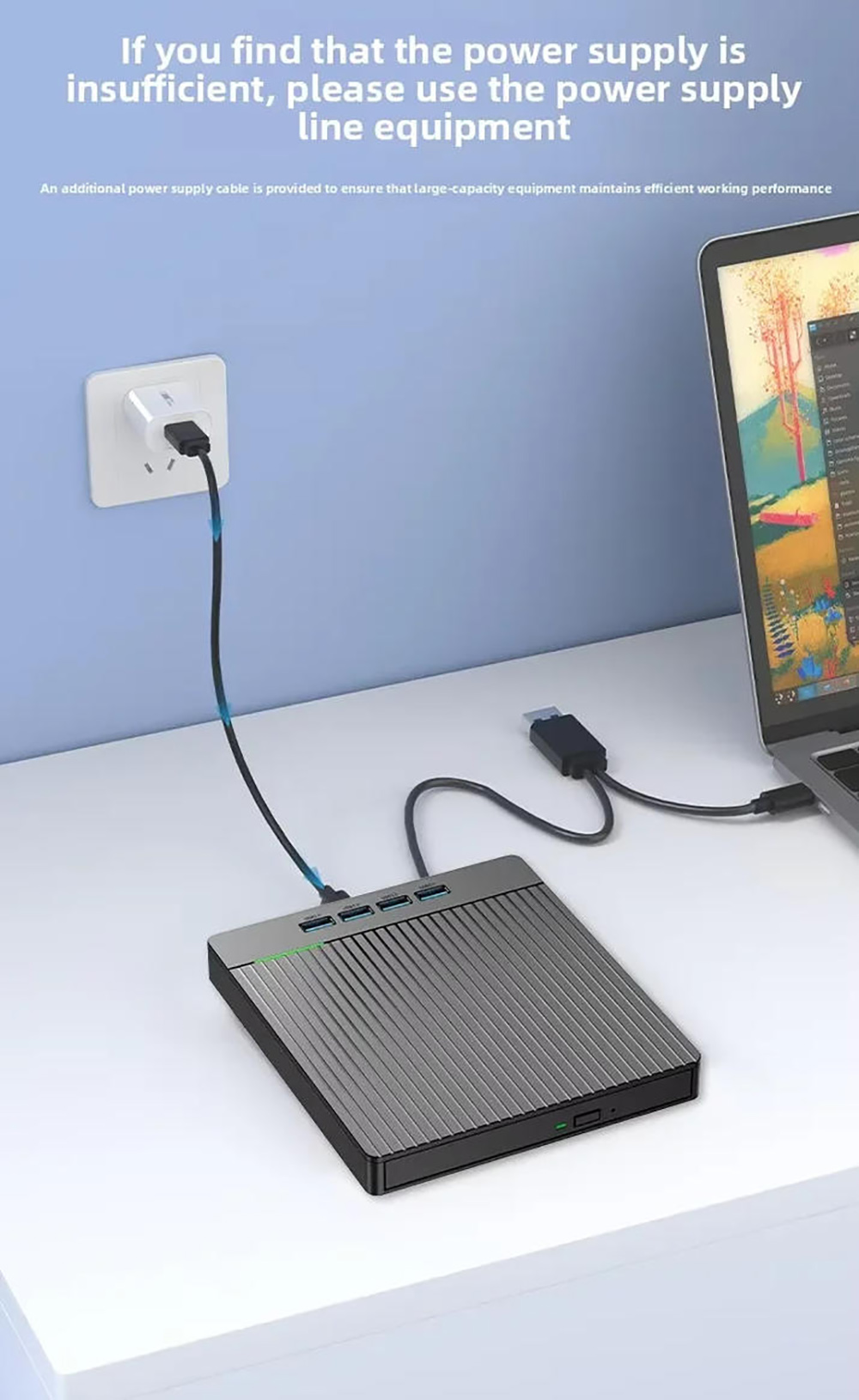7 in1 External CD DVD Burner Recorder with 4 USB A Hub & SD/TF Card Reader, External CD/DVD Drive US