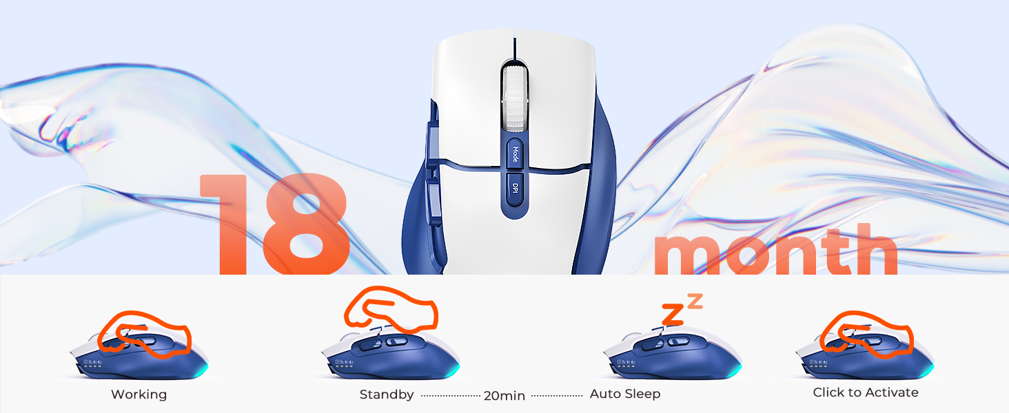 Wireless Mouse for Laptop, USB 2.4G and Bluetooth Connectivity, 4 Adjustable DPI