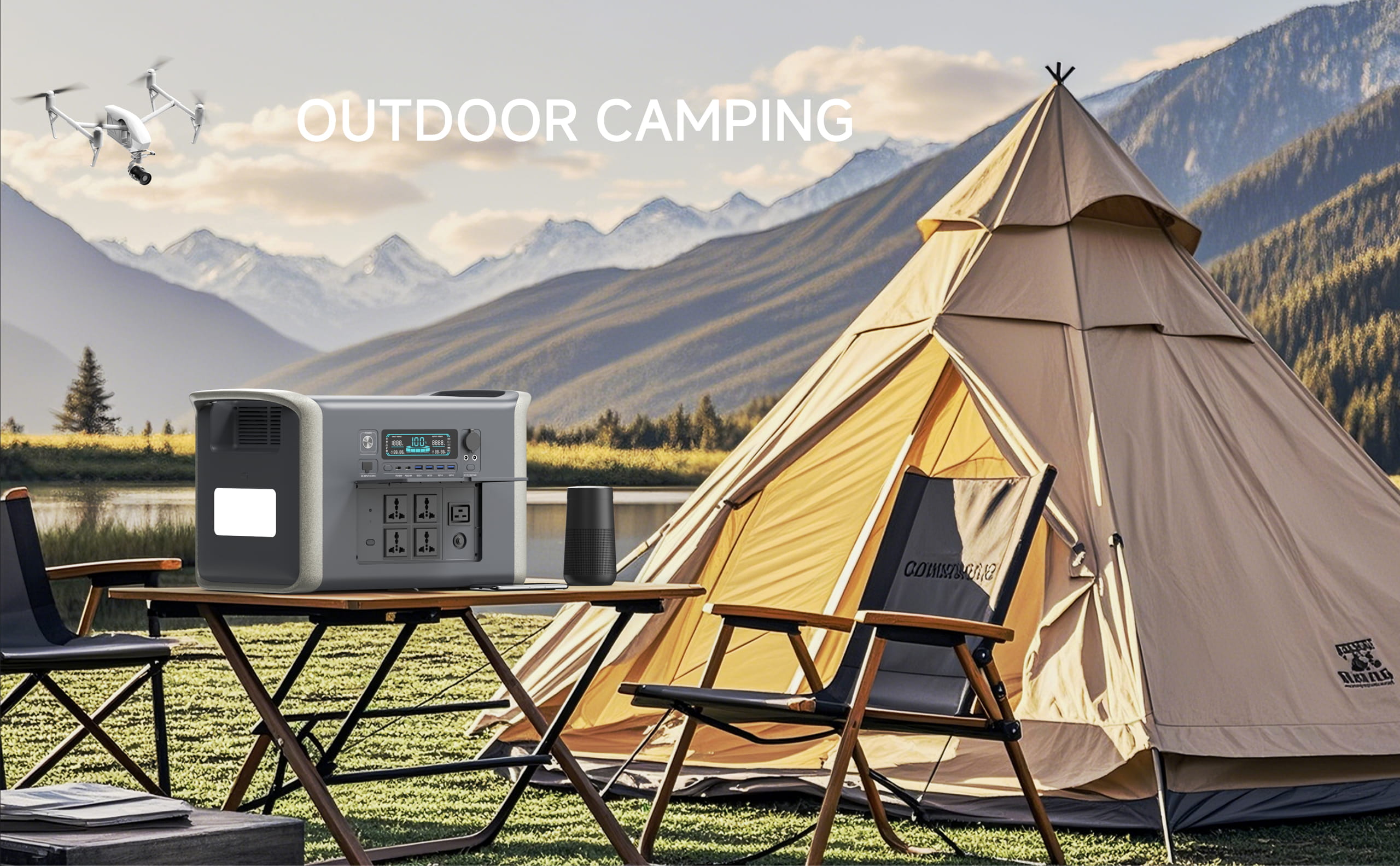 2400W 2048Wh Portable power station Inverter Generator with LiFePO4 Battery, Quick 2-Hour Charging