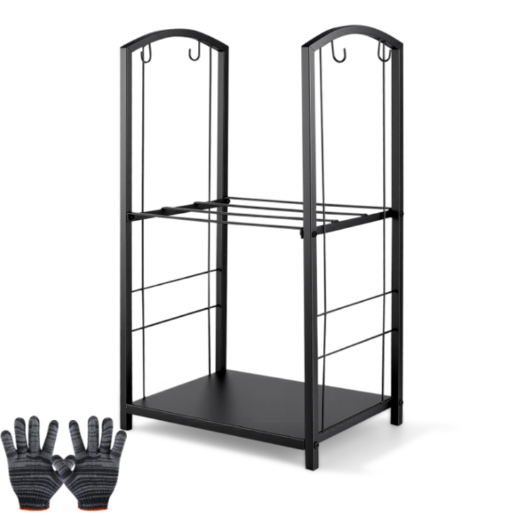 firewood log rack, 2 tier firewood storage rack, metal firewood holder, fireplace wood rack with hoo