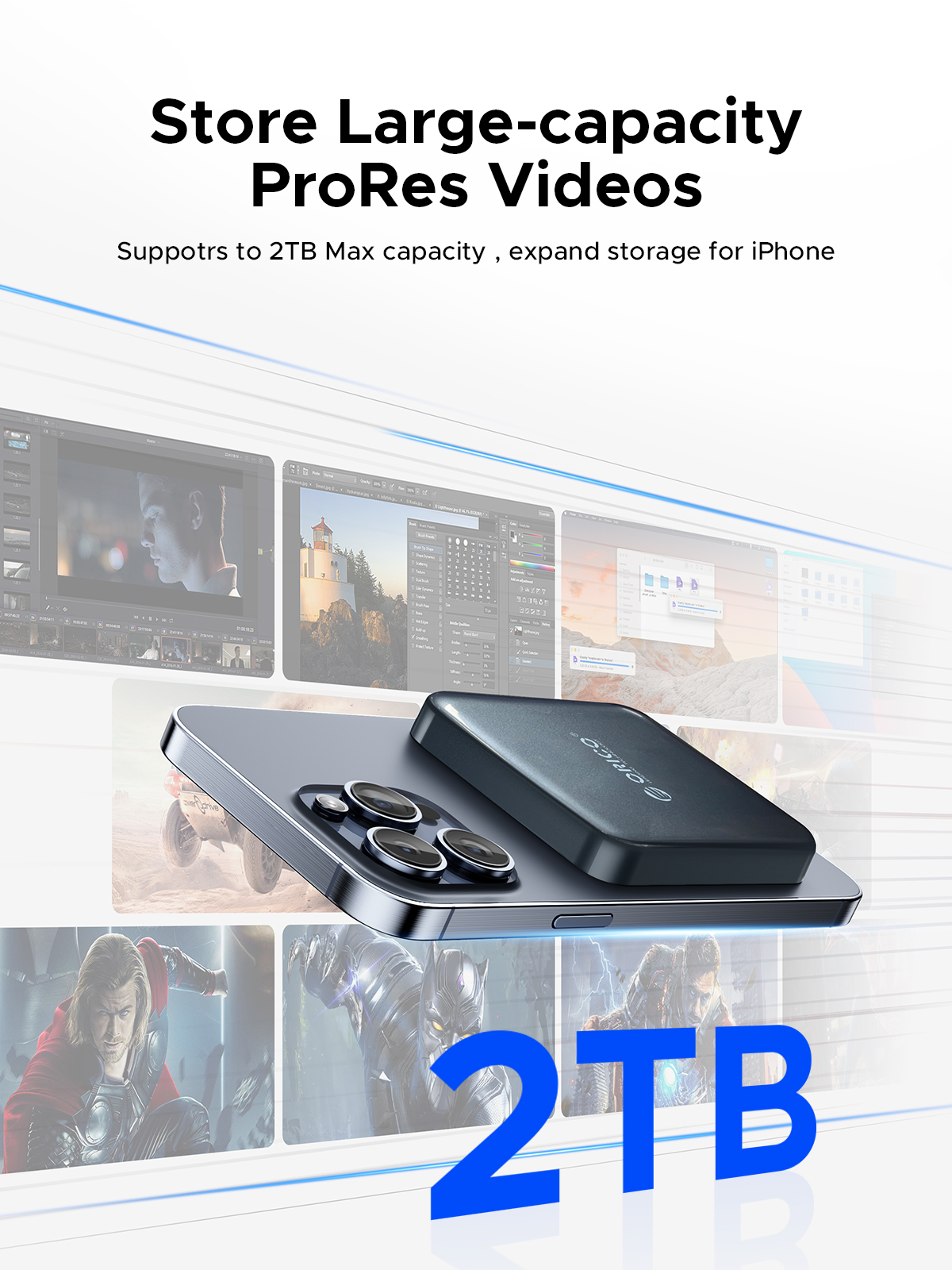 ORICO Magnetic External SSD, 4K ProRes HDR Record and Store, 2000MB/s Stable Transmission and S