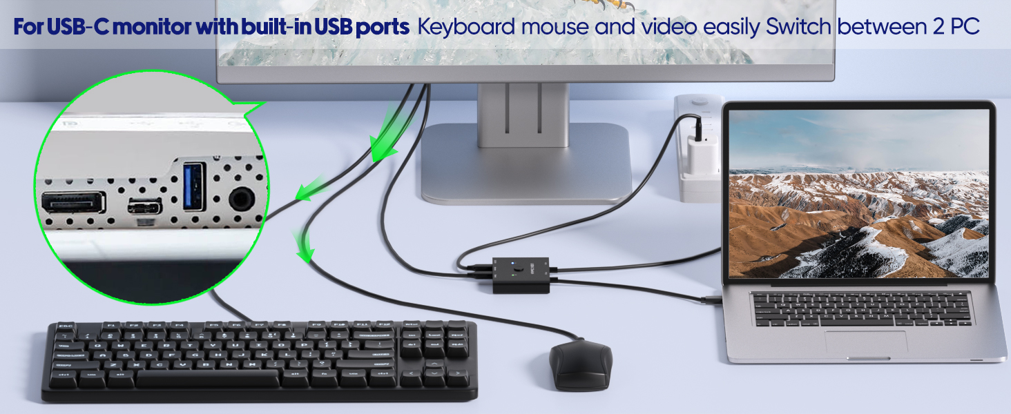Supports button switch and wired remote(1.5 meters), switching between 2 laptops takes approximately