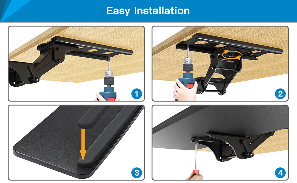 ERGEAR Keyboard Tray Under Desk,360 Adjustable Ergonomic Sliding Keyboard &  Mouse Tray, 25 W x 9.8 D, Black 