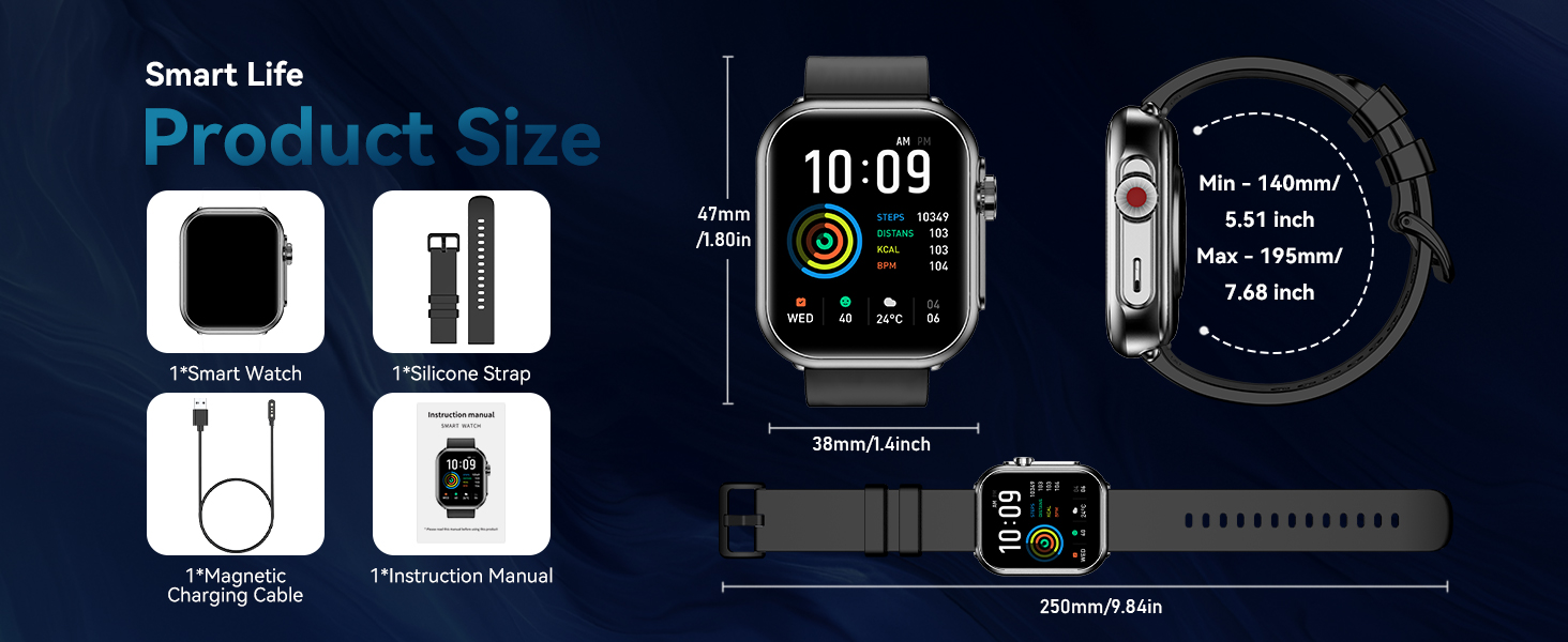 Smart Watch for Men Women, 1000mAh Battery 100-Day Standby Time, 1.85" HD Screen Fitness Tracker