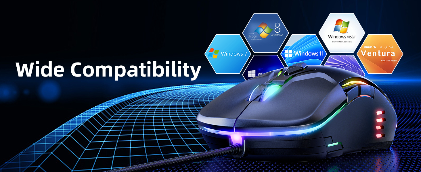 USB Wired PC Gaming Mouse, with High Precision Sensor, RGB Backlit, Adjustable DPI, 7 Buttons