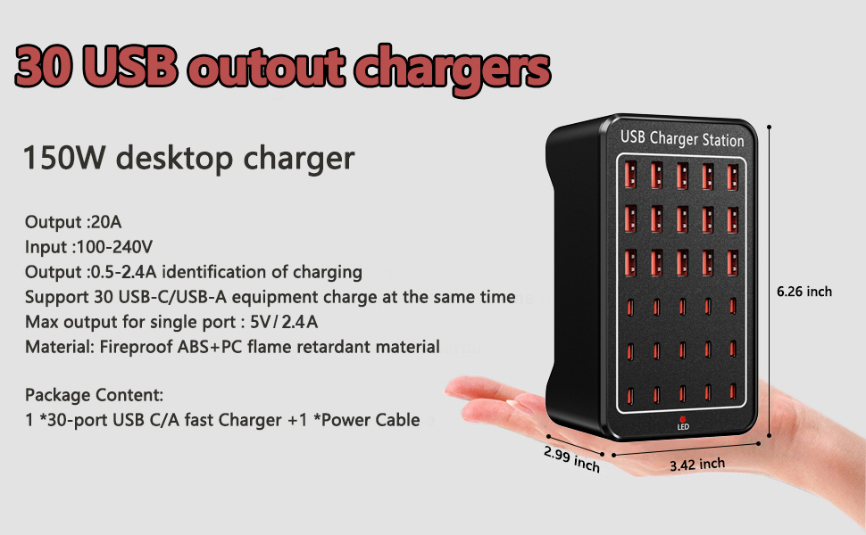 The charging station is housed in a fire- resistant PC material+ABS, ensure the USB Charger durable