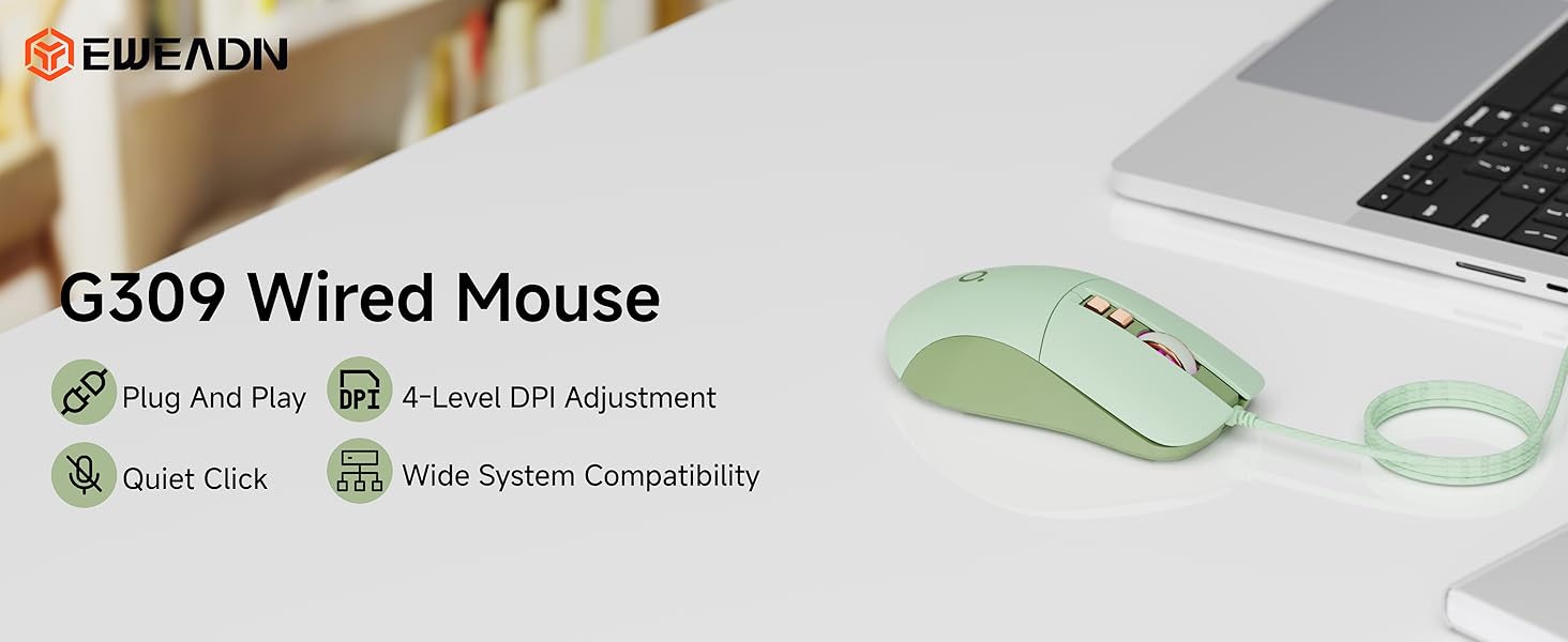 Wired Gaming Mouse, 7-Button Ergonomic Computer Corded USB Mouse with 2400 DPI