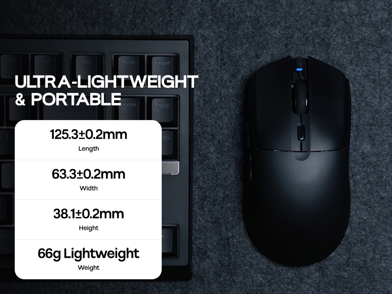 Lightweight & Portable Mouse  Measuring 125.3*63.3*38.1mm and weighing 66g, the AJ139 V2 MC mice boa