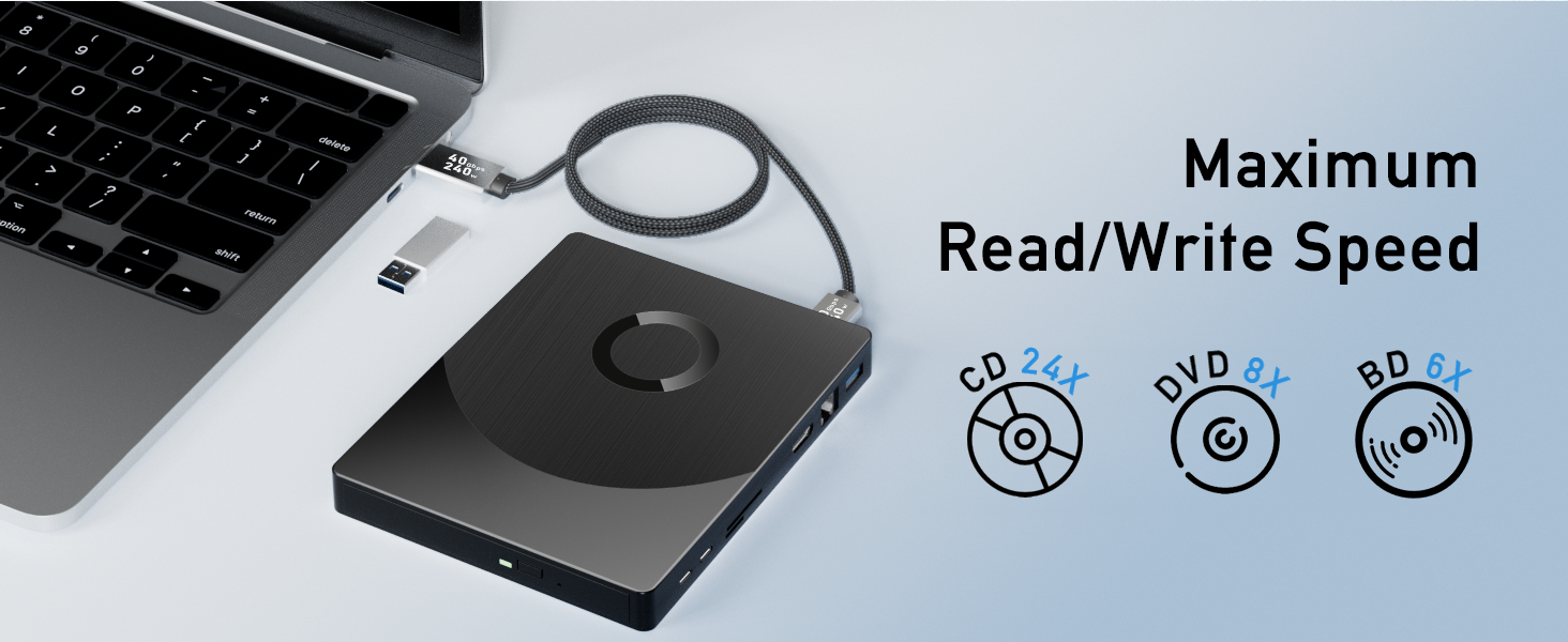 8 in 1 External Bluray/DVD Drive for Laptop PC, External CD/DVD Drive Support 100G Disc 3D