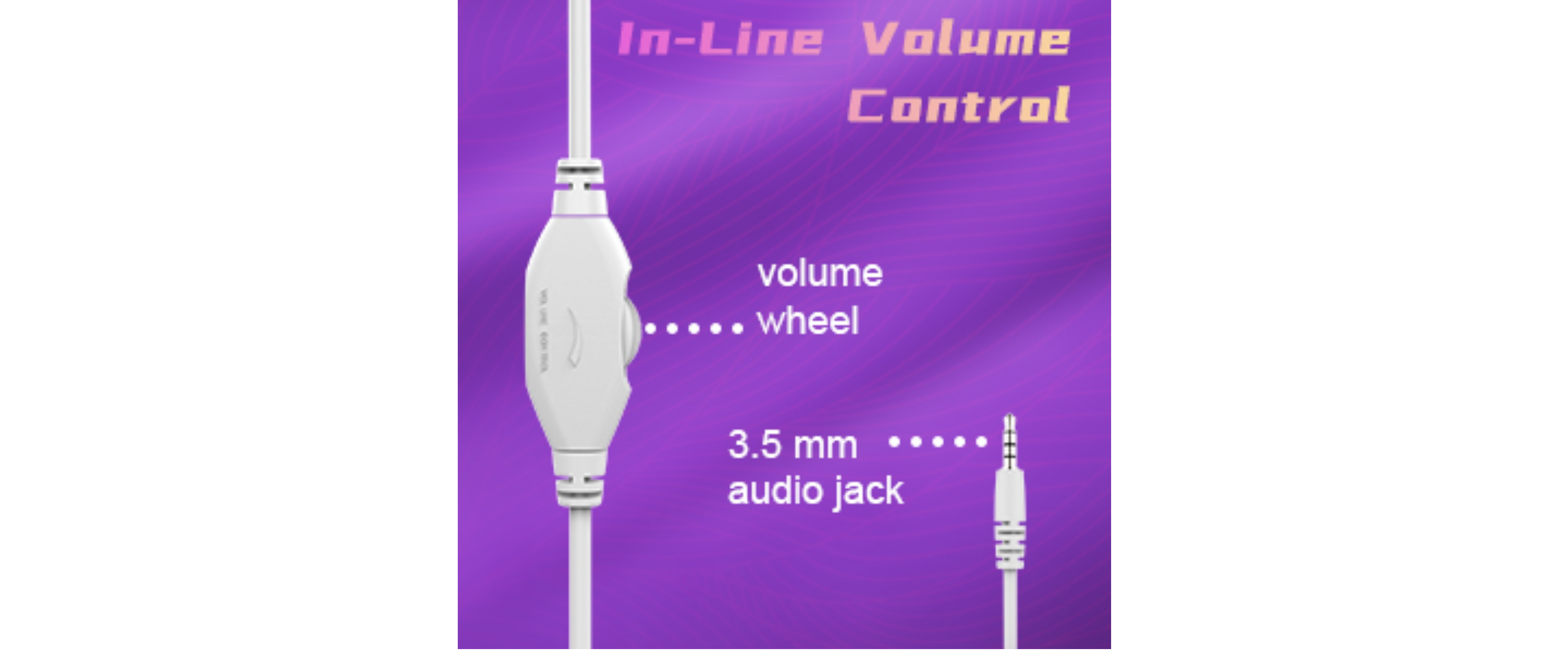 Headphone inline control, volume wheel, 3.5mm audio jack, cable