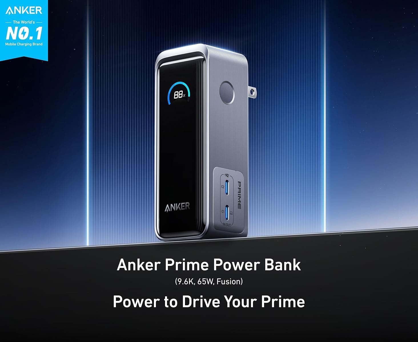 Anker Prime Power Bank, 9,600mAh Battery Pack with 65W Output, Built-in AC Plug, Supports PD 3.0 and PPS, 30W Fast Recharging, Sleek Portable Charger for MacBook Pro, iPhone 15 Series, Galaxy, iPad -