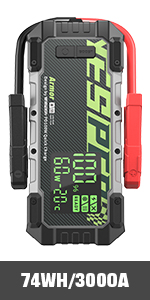YESPER 3000A Car Jump Starter with Pre-Heat Tech 20000mAh Portable Jump Starter for 12V up to 10.0L