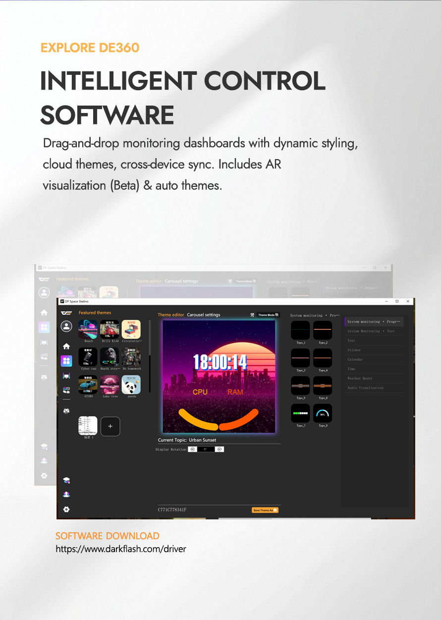 darkFlash DE360 360mm AIO Liquid CPU Cooler 2.88" IPS Display 5V ARGB Lighting Copper Water