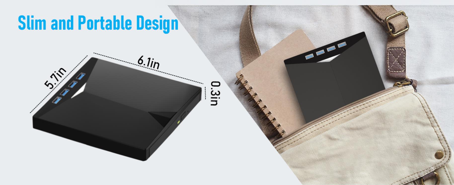 External CD/DVD Drive for Laptop, Portable 7 in 1 USB 3.0 CD ROM External Drive, CD Reader for PC wi