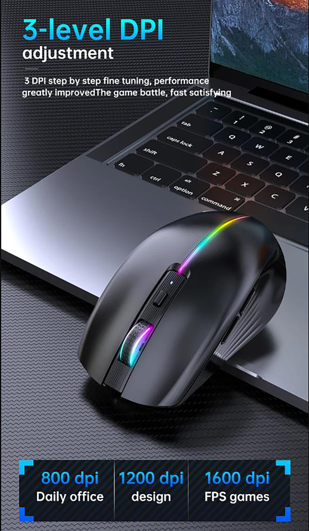 Gaming Mice, Bluetooth Wireless Mouse - (BT4.0/BT5.0+2.4G) Tri-Mode High Performance Wireless Mouse,