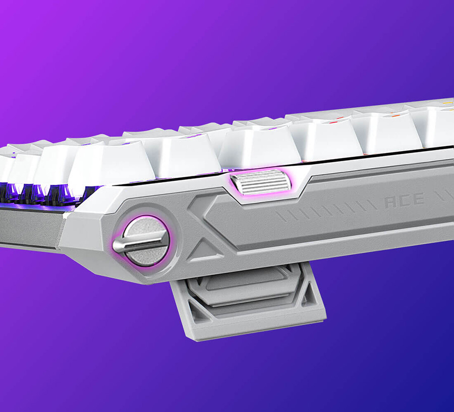Focus view on white ROG Falchion Ace 75 HE rapid trigger toggle and sensitivity adjustment wheel