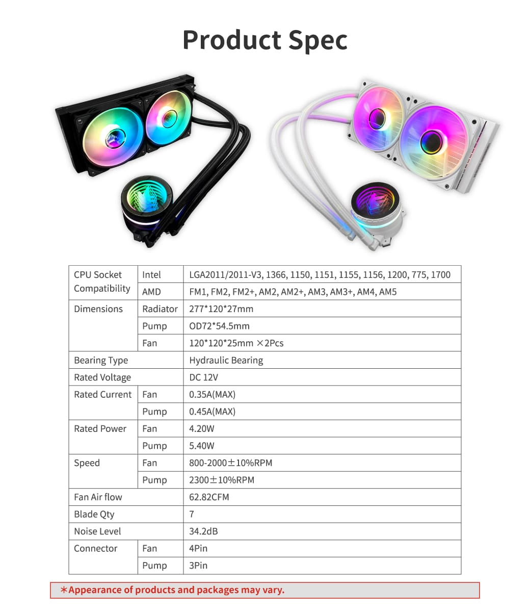 FAN,COMPUTER, KA-R240,ARGB,All-In-One CPU,Water Cooling