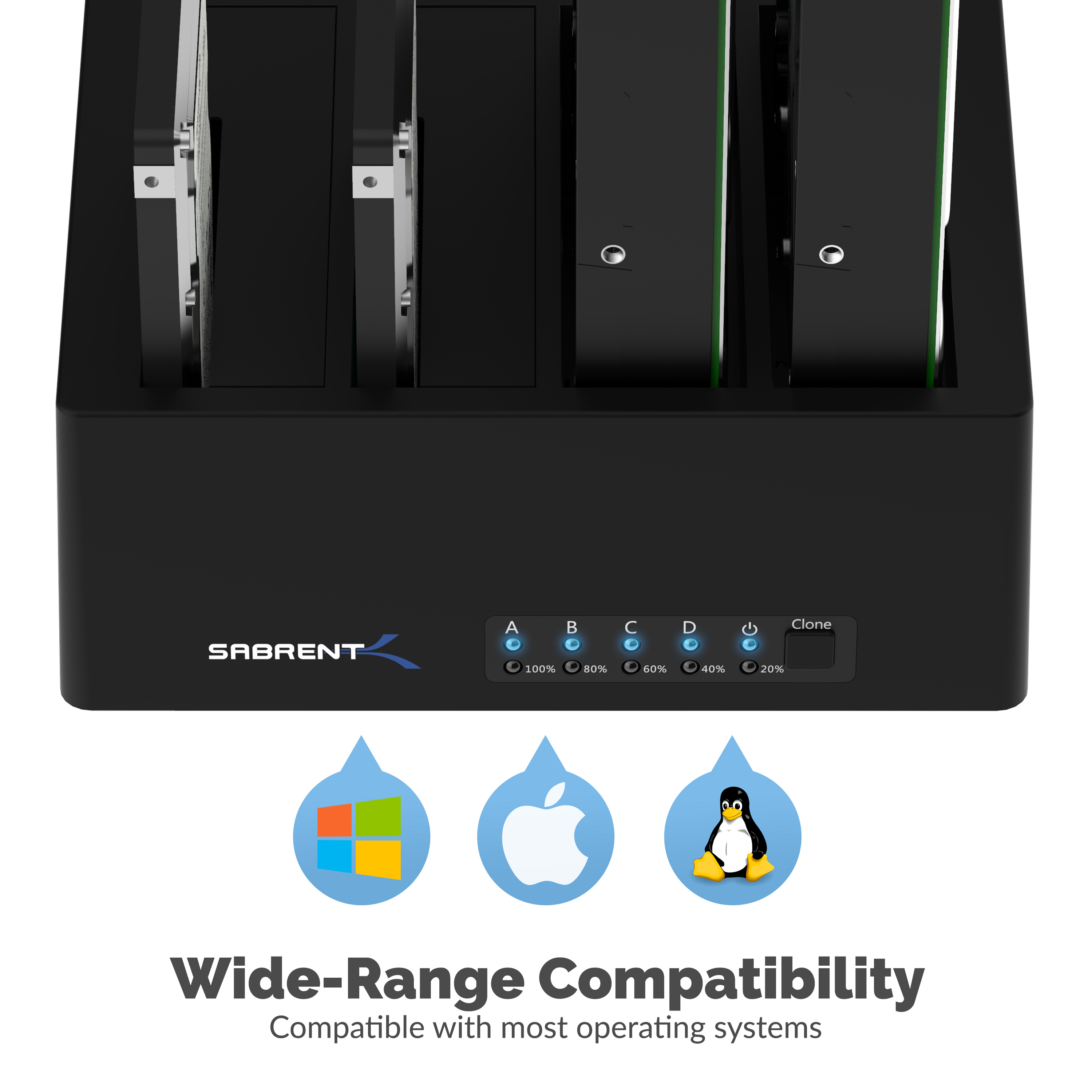 Sabrent 4 bay usb 3 0 sata 2 5in 3 5in ssd hdd docking station ds u3b4