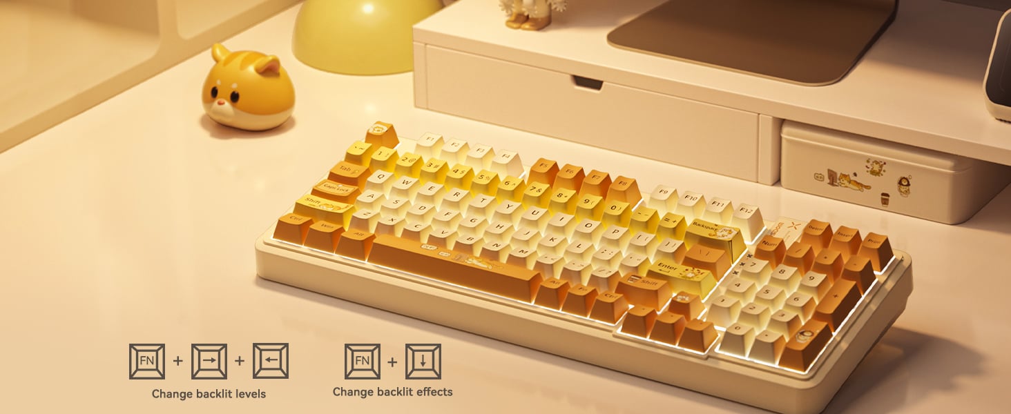 AUSDOM 98Pro Wireless Mechanical Keyboard with Backlit(Yellow Cat Theme)