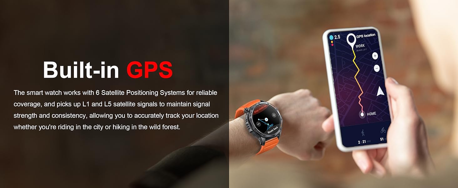 Military Smart Watches Built-in GPS, 170+ Sport Modes Fitness Smart Watch for Men with Flashlight, S