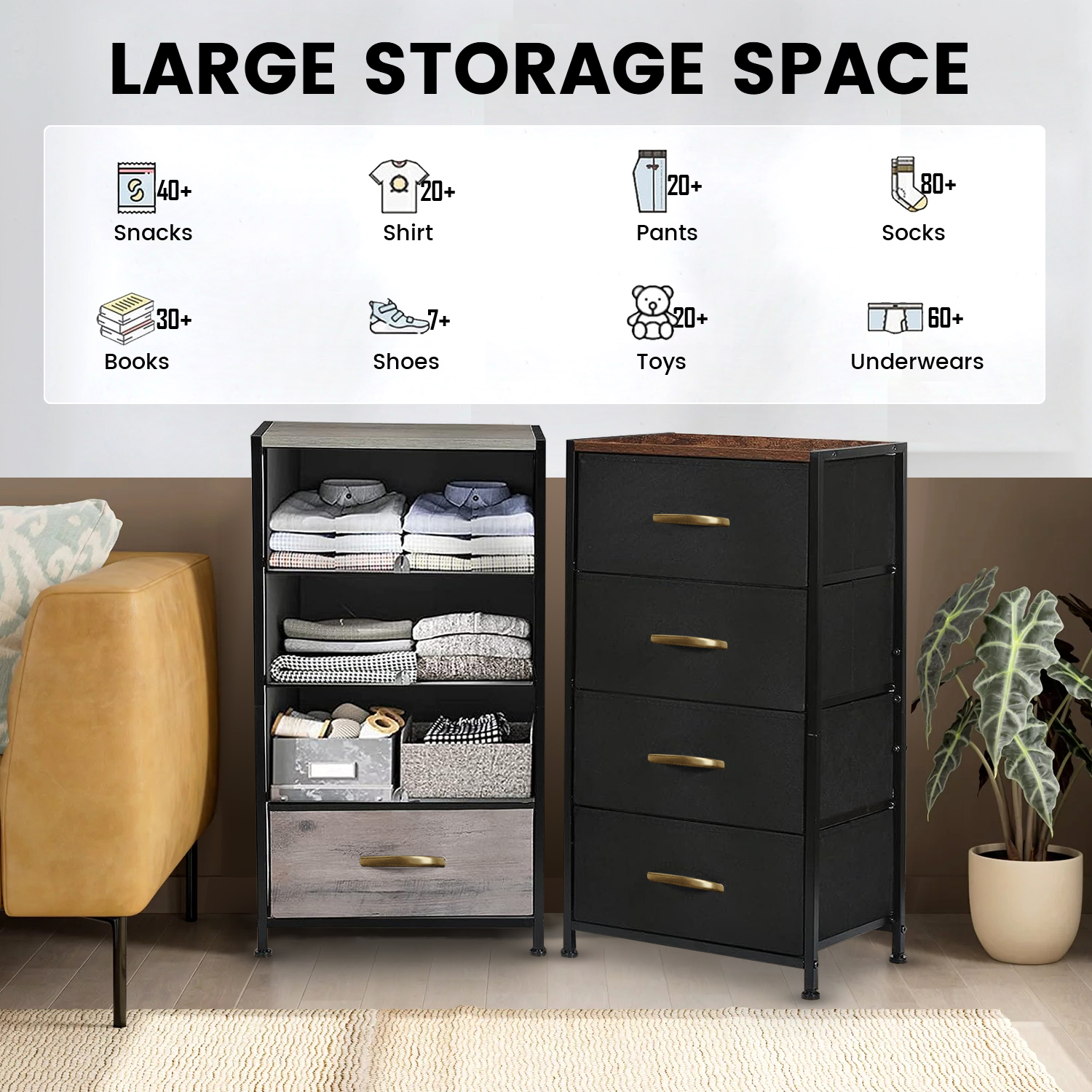 GTRACING 4-Drawer Dressers for Bedroom, Chest of Drawers with Fabric Bins, Modern Storage Organizer,