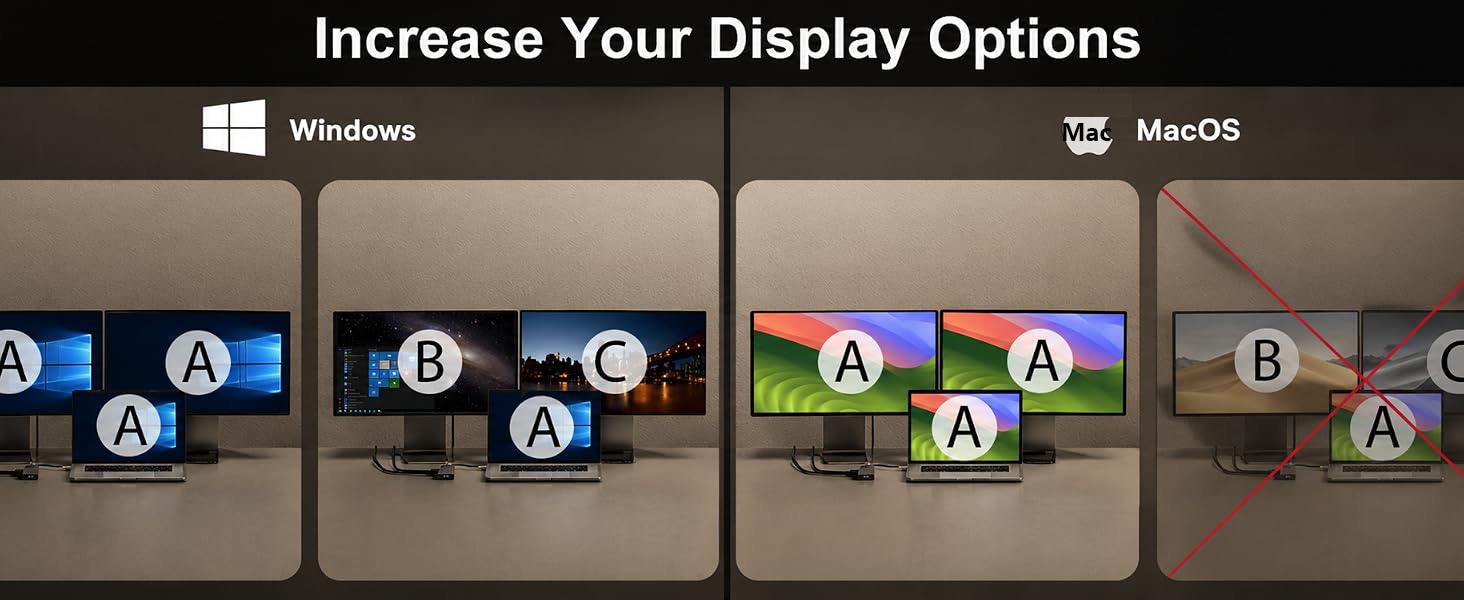 Macbook Users Please Note: Due to the limitation of Mac OS all external monitors will display the sa