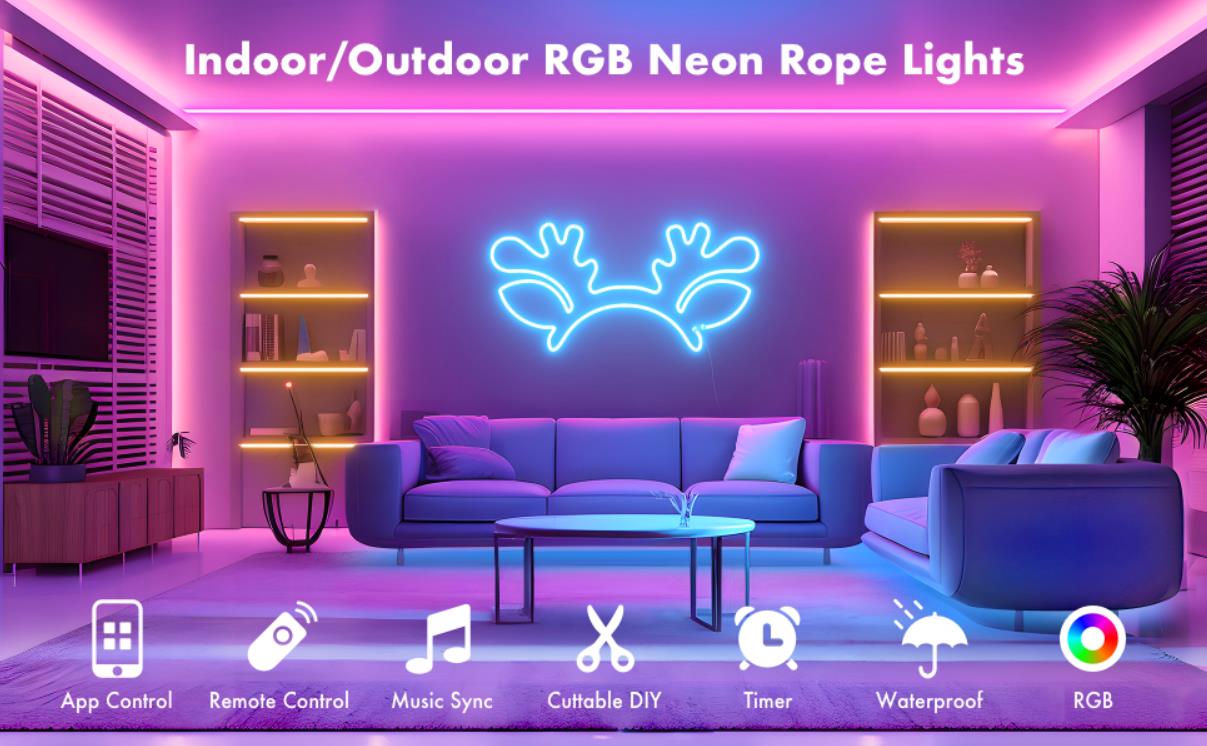 Create a colorful and dynamic atmosphere 32.8ft RGB Neon LED Rope Lights:Bring Your Space to Life wi