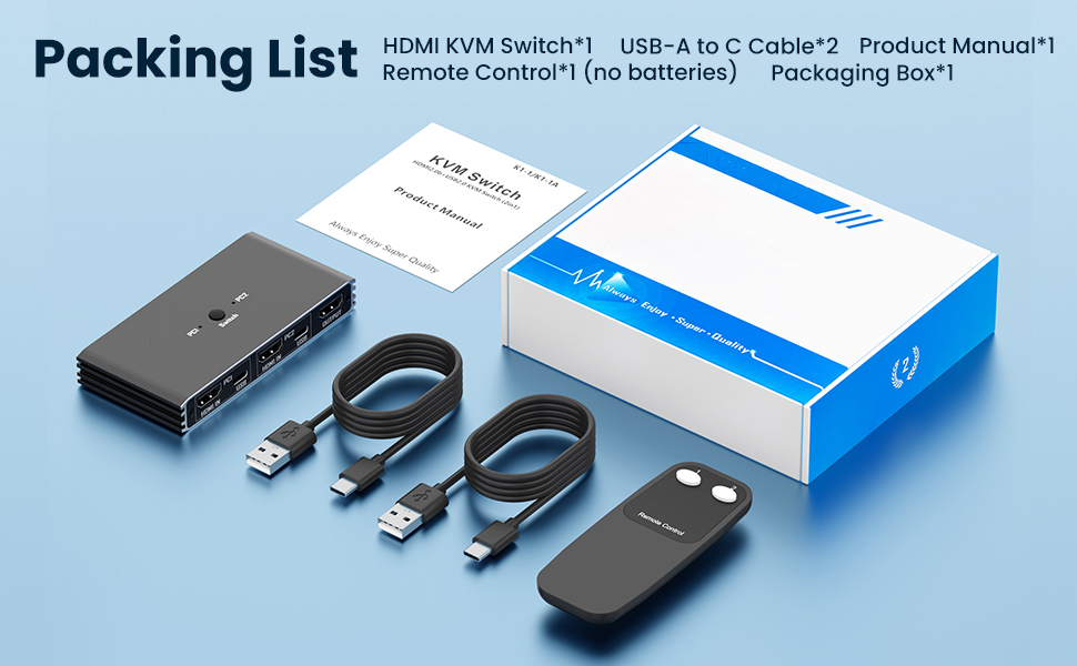 4K@60Hz 2 Ports HDMI KVM Switch for 2 Computers Share 1 Monitor