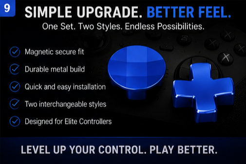 controller upgrade, magnetic d-pad set, blue metal d-pad