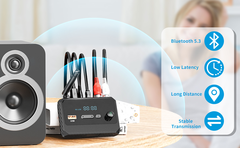 AUTYUE Bluetooth 5.3 Receiver, RCA Bluetooth Adapter, Low Latency & HD Music Audio, Support Optical