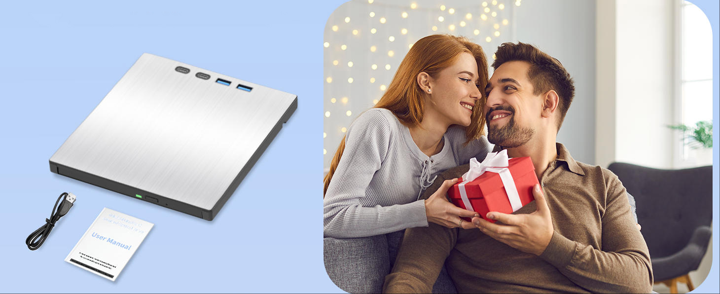 7-in-1 External CD DVD Drive, USB 3.0 Type-C CD/DVD Drive External USB with SD/TF Card Reader