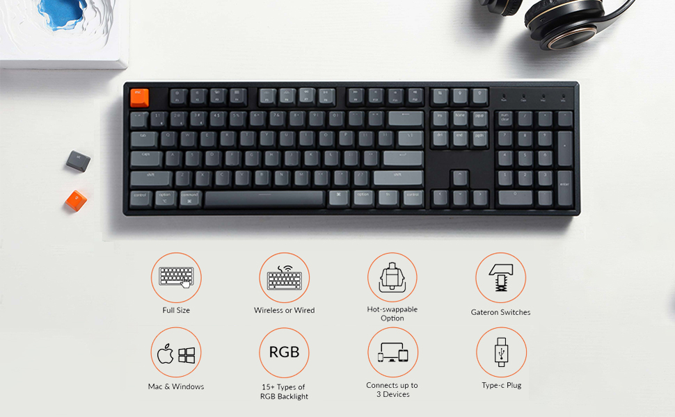 Keychron K10 Full Size Layout RGB Hot-Swappable Mechanical Keyboard for Mac  Windows, Multitasking 104-Key Bluetooth Wireless/USB Wired Gaming Keyboard  with Gateron G Pro Red Switch Aluminum Frame Keyboards