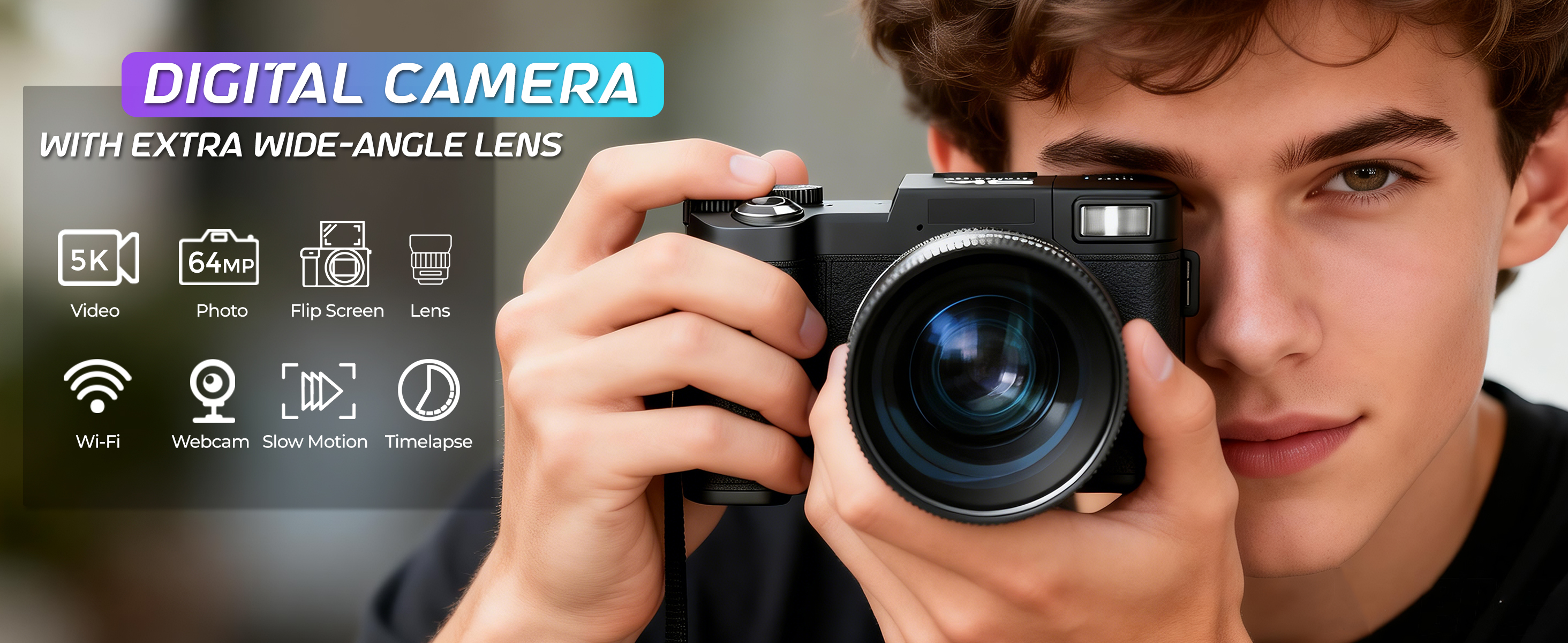 5K digital camera with lens flip screen