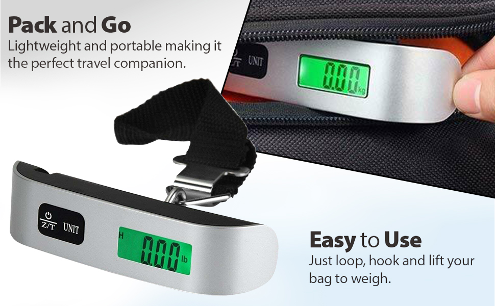 Handheld Portable Digital Luggage Scale With Grip - Travel Portable  Electronic Weighing Suitcase And Bag - 110lb/50kg - Black