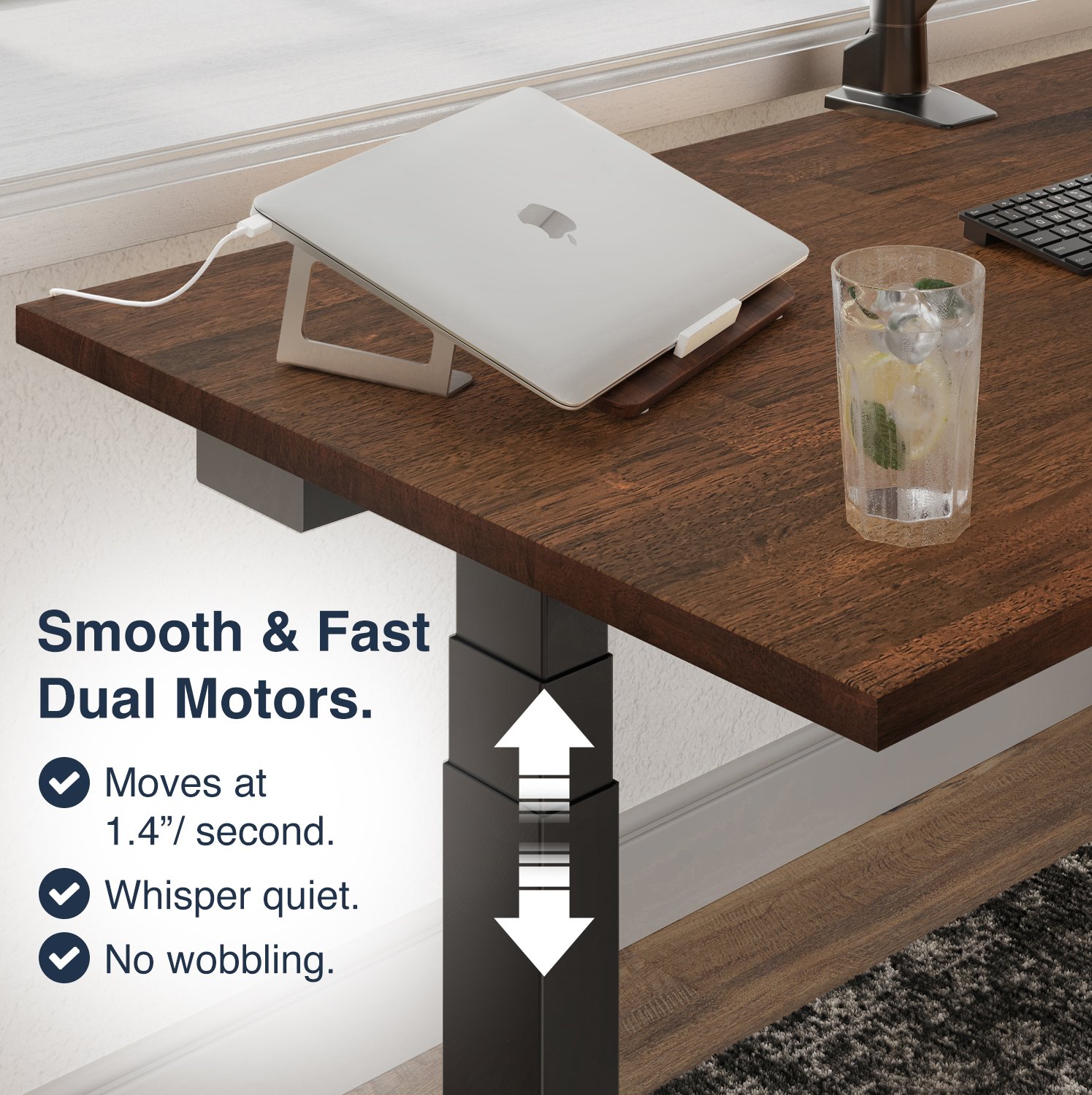 dual motor sit stand desk, solid rubberwood standing desk, electric ergonomic workstation