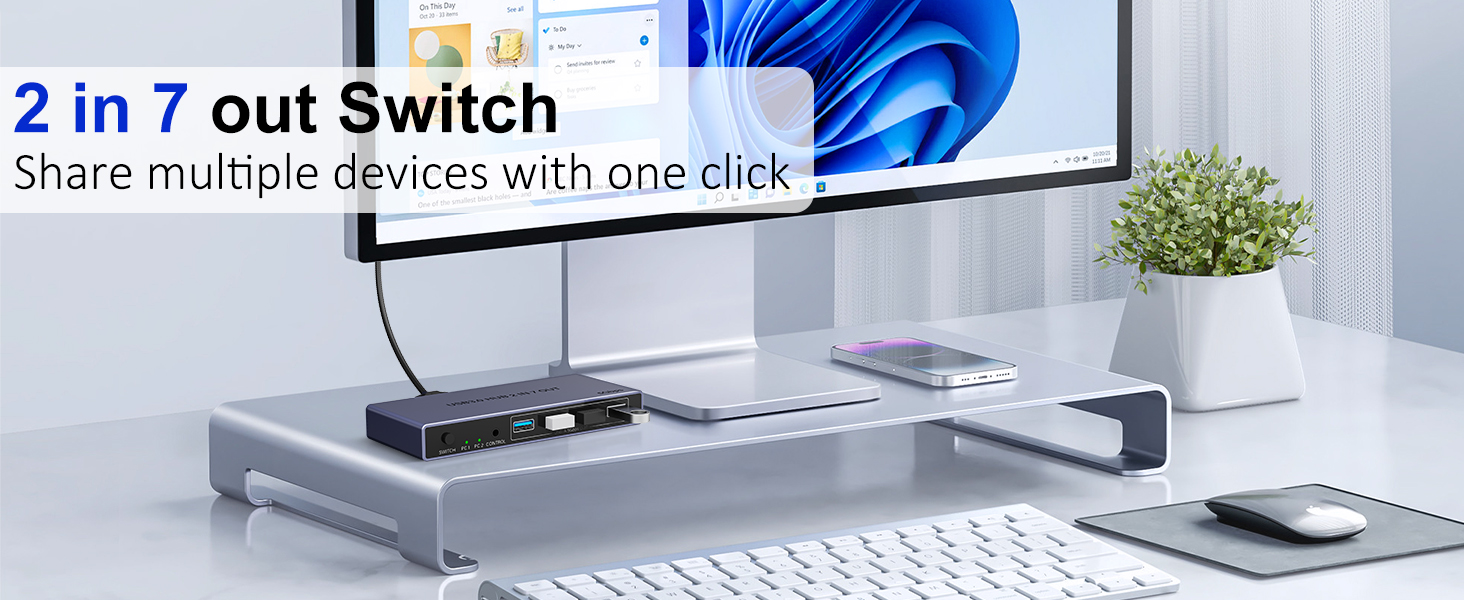 2-in 7-Out USB 3.0 Switch, USB Switcher for 2 Computers Share 7 USB Devices