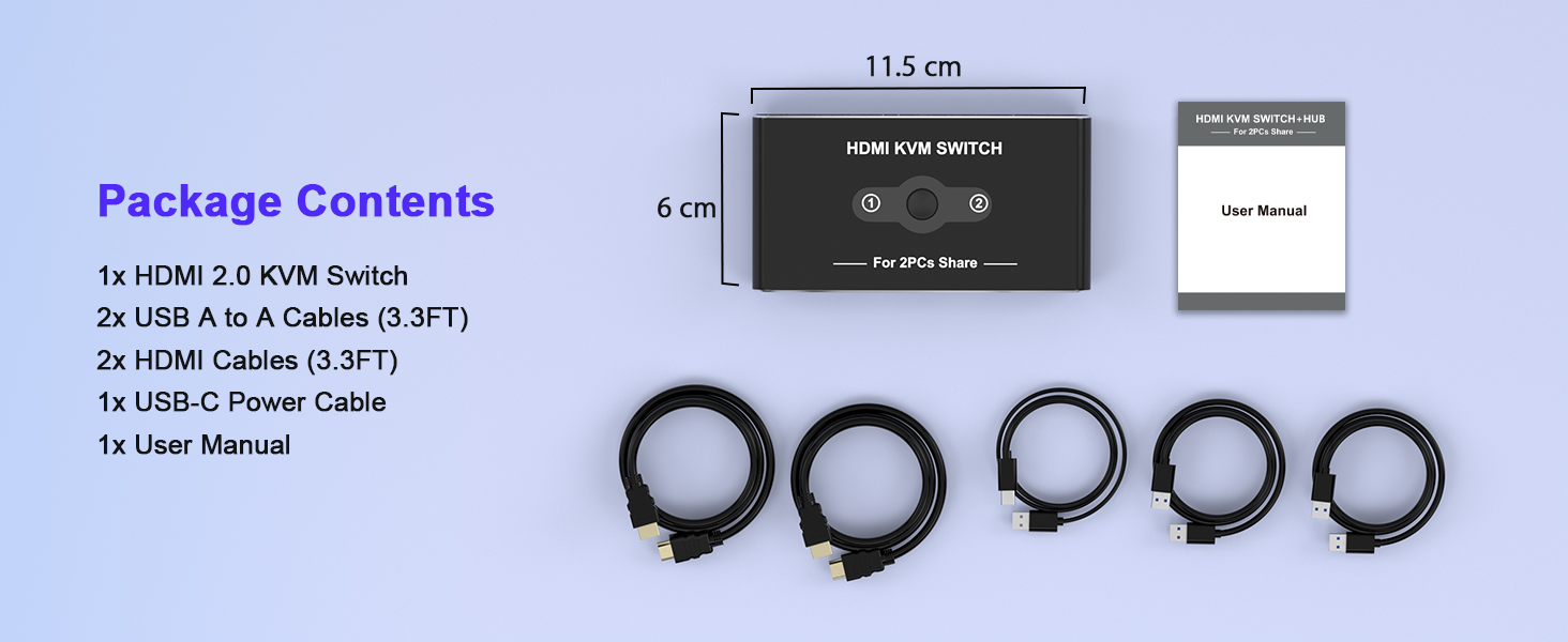 HDMI KVM Switch for 1 Monitor 2 Computers, 4K@60Hz HDMI KVM Switcher