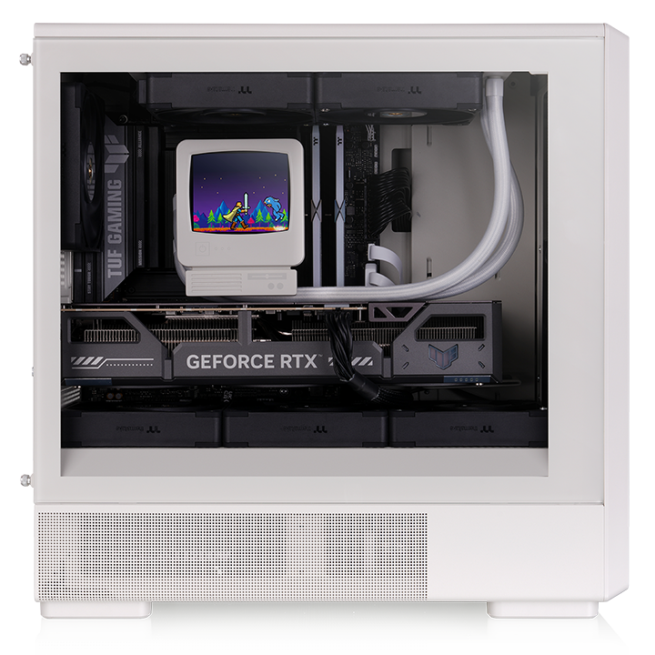 Thermaltake Retro 260 micro tower case front three-quarter view with technical specifications displayed on sides