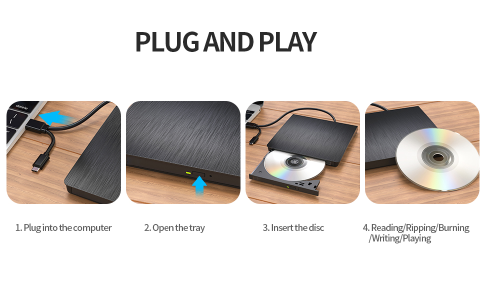 External CD/DVD Drive,High-Speed USB 3.0 & Type-C External DVD Drive, Slim Portable Burner Writer Pl