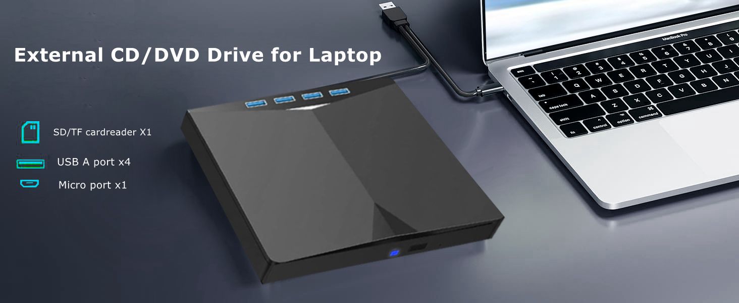 IHDAPP External CD DVD Drive for Laptop [7 in 1], Portable DVD Player for Laptop, USB 3.0 Type C